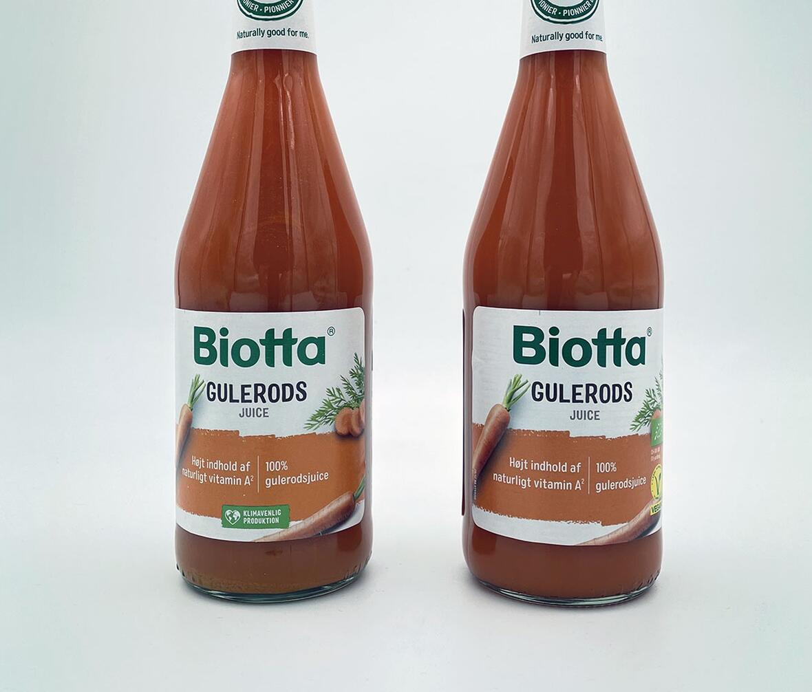 To gulerodsjuice fra Biotta