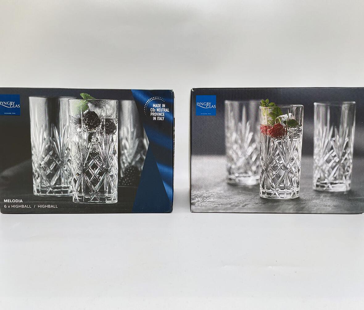 To pakker med glas fra Lyngby Glas