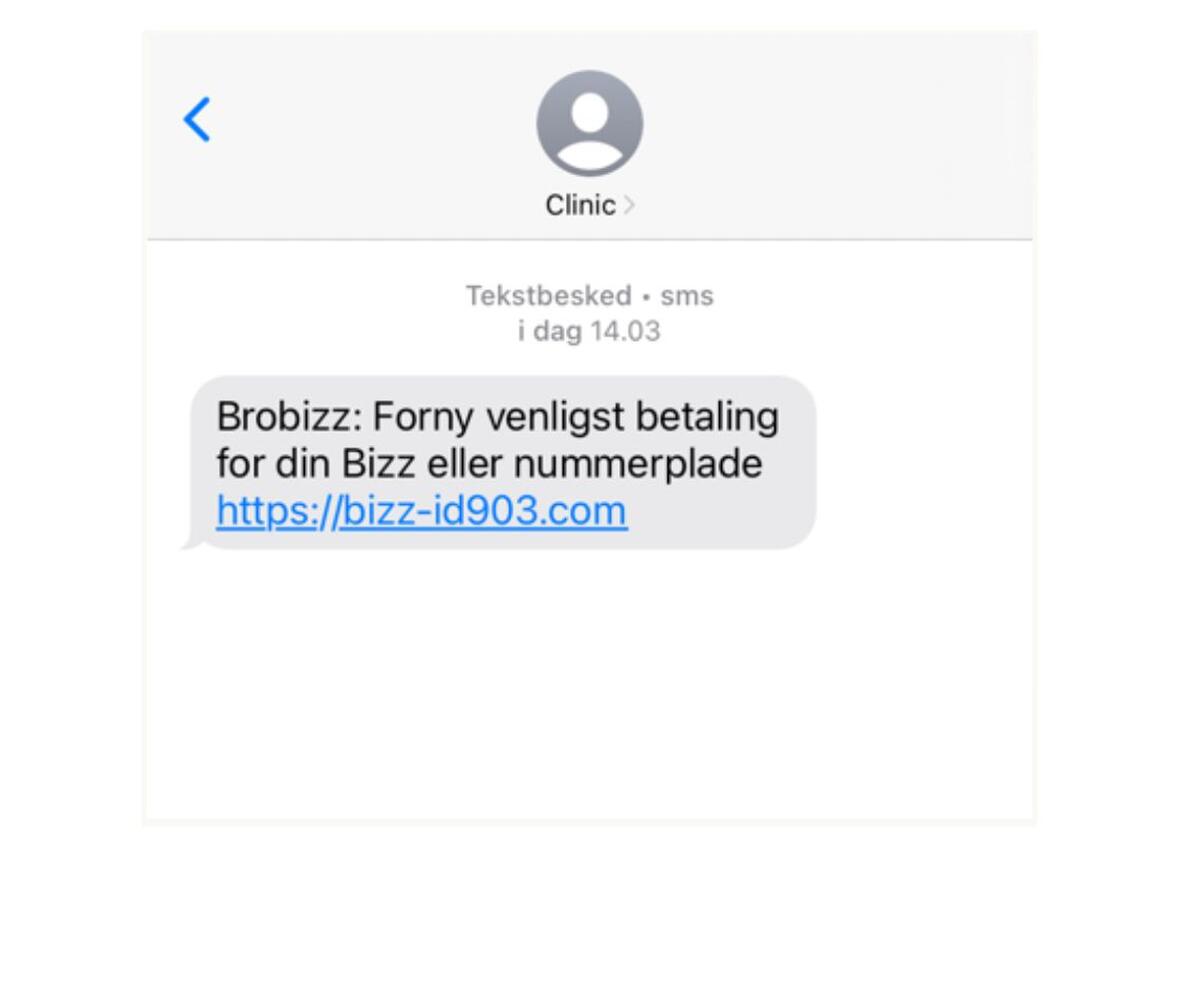 Falsk sms fra Brobizz om at de mangler betaling