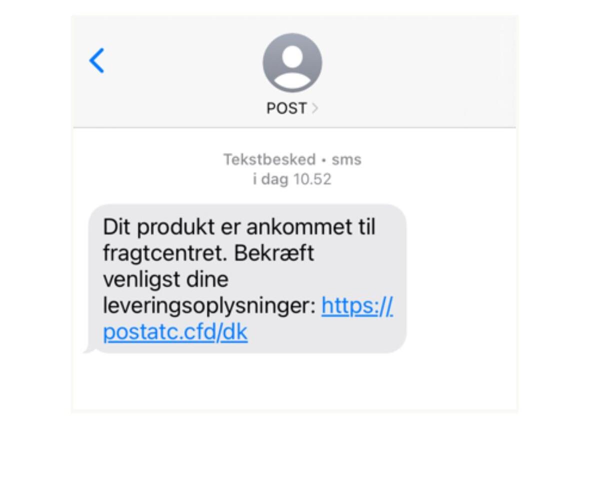Falsk sms om at fragtcentret har modtaget din pakke men du skal bekræfte din leveringsadresse via falsk link