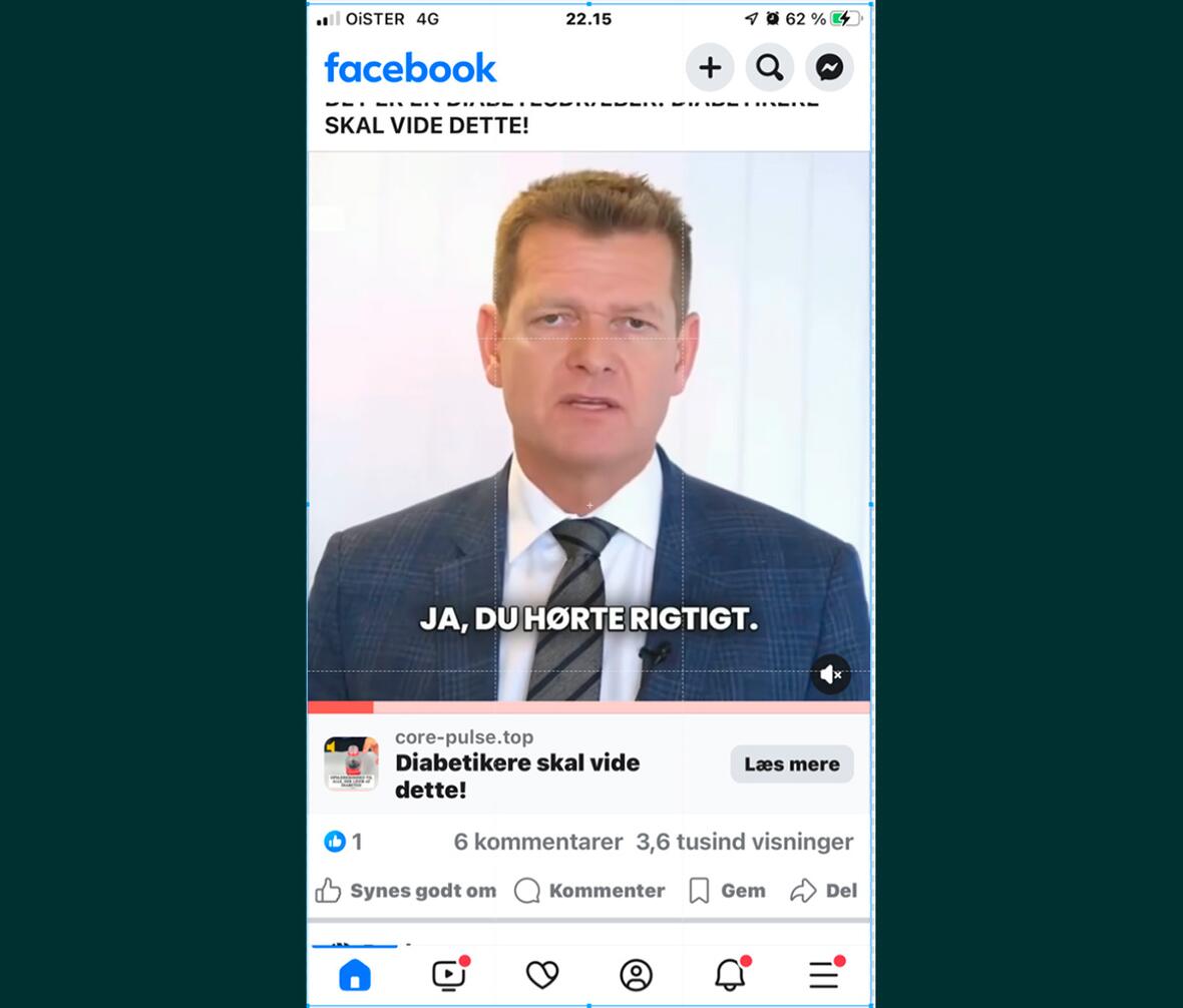 Screenshot af AI-genereret svindelannonce med Søren Brostrøm