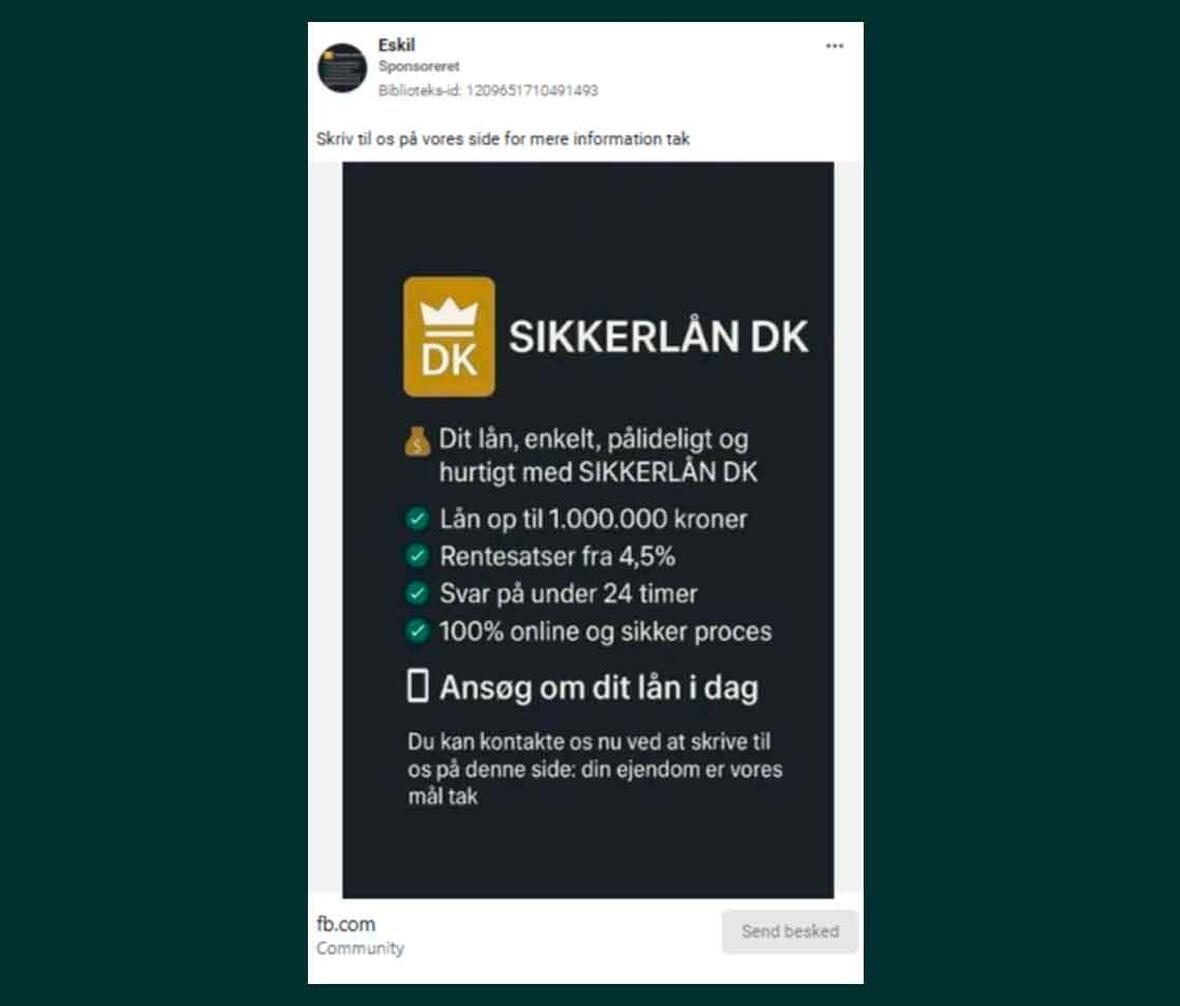 Eksempel på svindelannonce