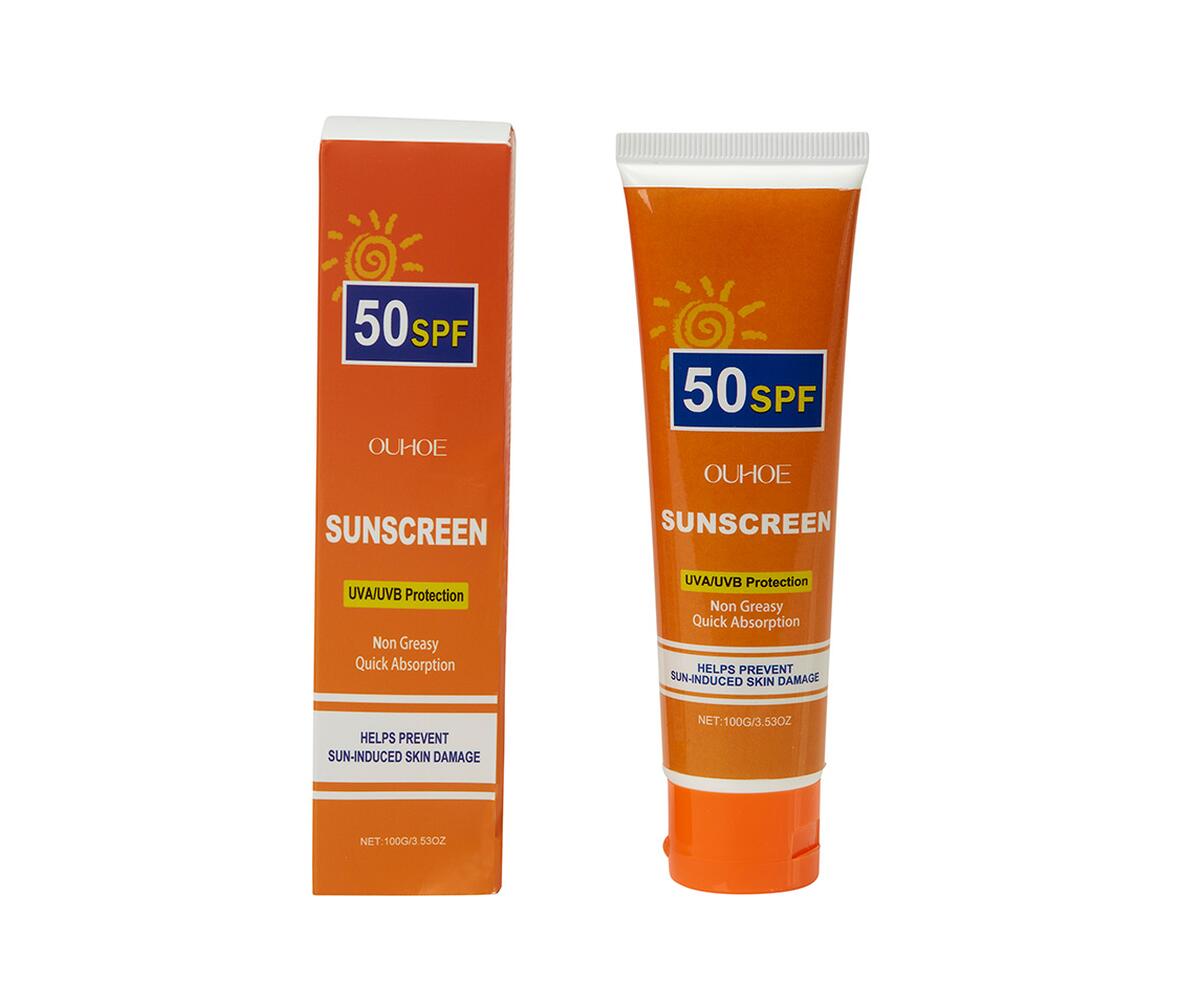 Solcremen ”OUHOE sunscreen” købt på Temu og AliExpress