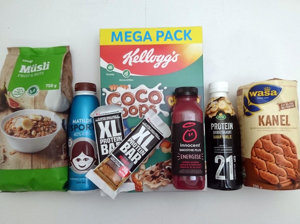 Kellogs cocopops, musli, mathilde sport kakaodrik, innocent smoothie, arla proteindrik, kanelknækbrød og proteinbarer kan snyde sig syndere, end de er. 