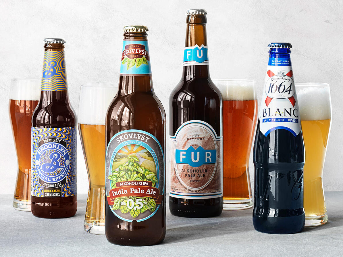 alkoholfrie øl med forskellig alkoholprocent