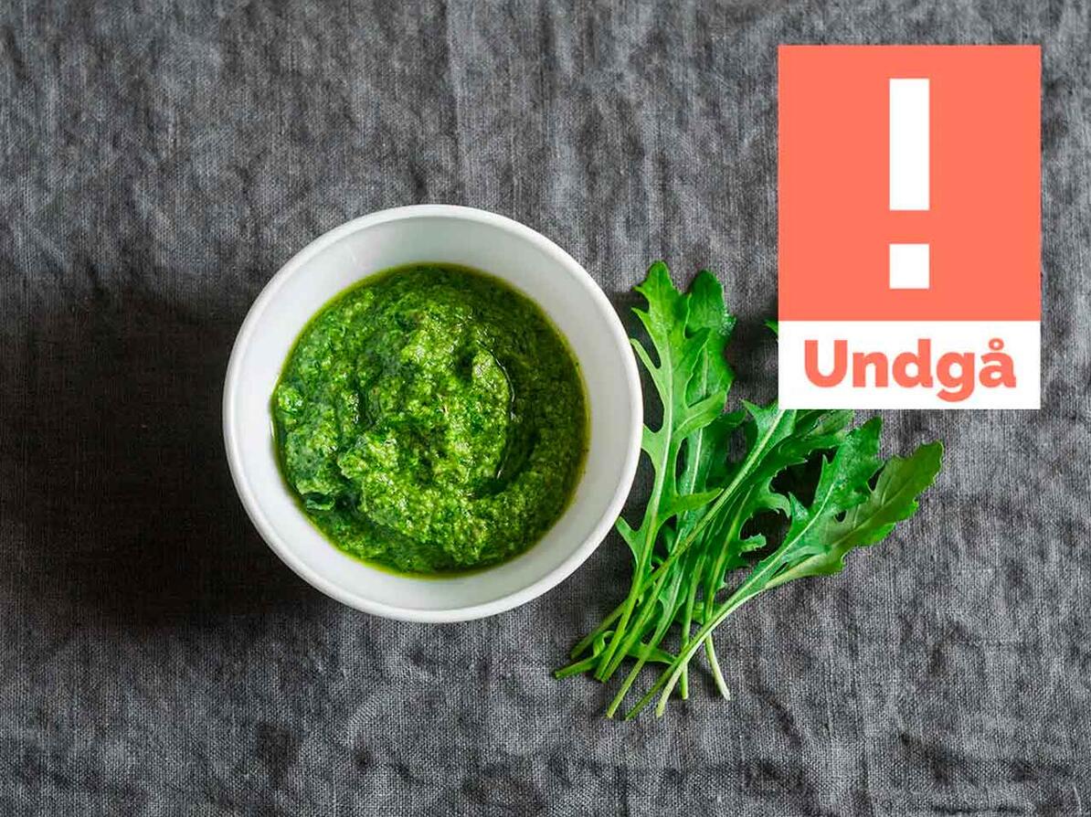 pesto i tallerken med Undgå-logo