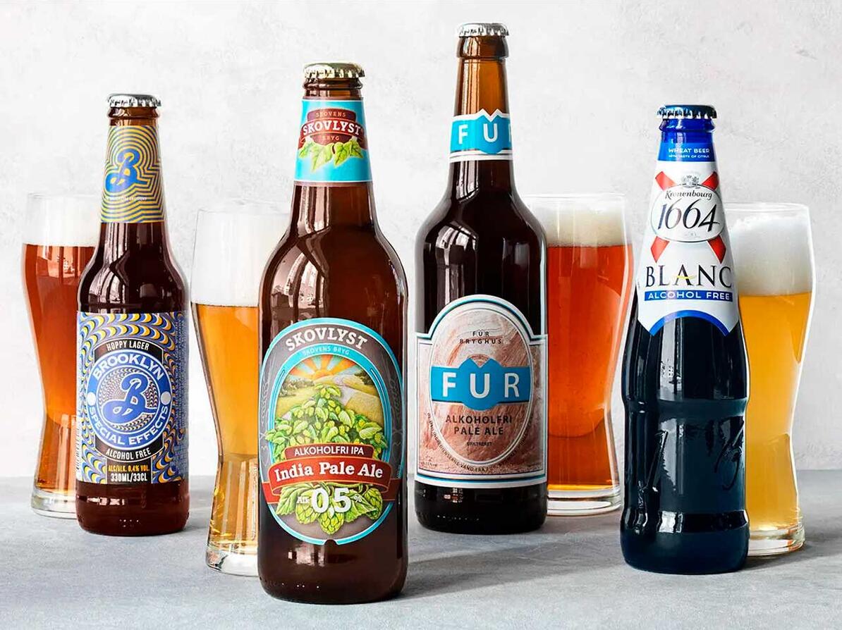 Alkoholfri øl fra forskellige mærker.