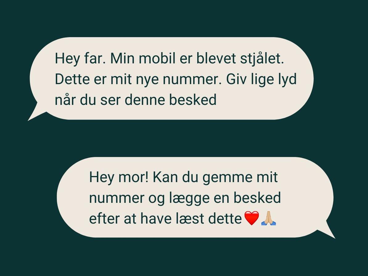 En falsk "hej mor"-sms, hvor barnet beder moderen om at gemme det nye nummer