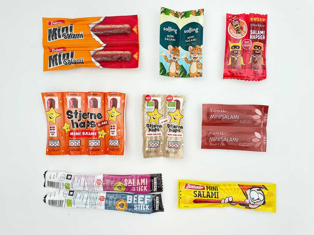 Billede af forskellige snackpølser