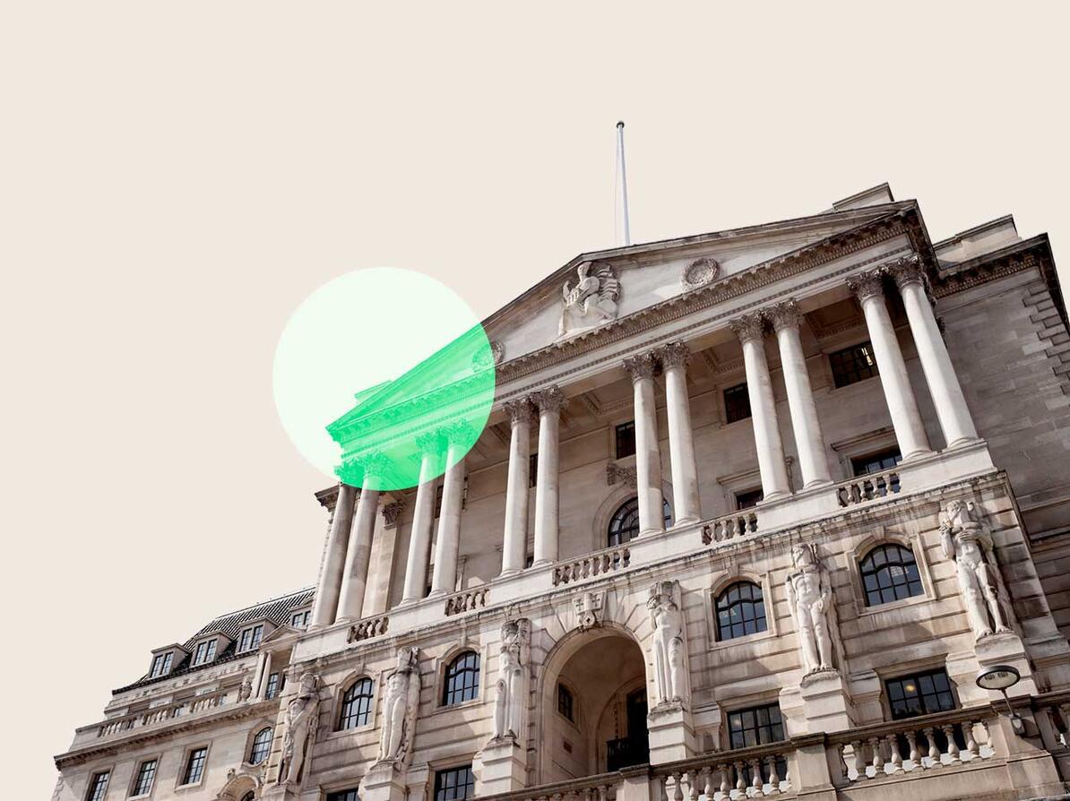 Fritskrabet bank på beige baggrund med grøn cirkel på