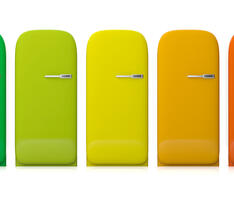 energimærket er ikke et kvalitetsmærke - køleskabe på række med samme farve som energimærket