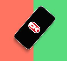 Smartphone med Dankort-logo på rød og grøn baggrund
