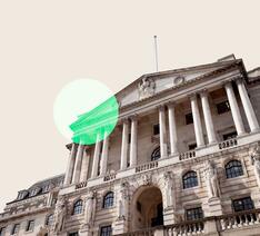 Fritskrabet bank på beige baggrund med grøn cirkel på