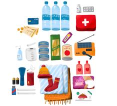 prepping af vand, tæpper, radio , kontanter, medicin, visakort, mad, hygiejne. støm og lys