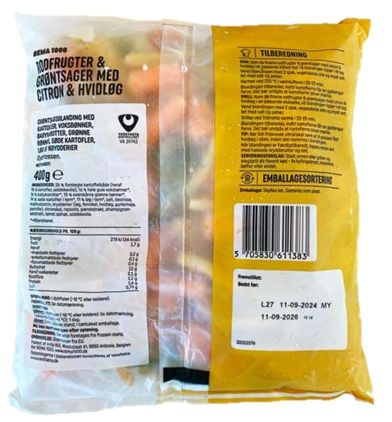 Rodfrugter og grøntsager med citron og hvidløg. REMA 1000