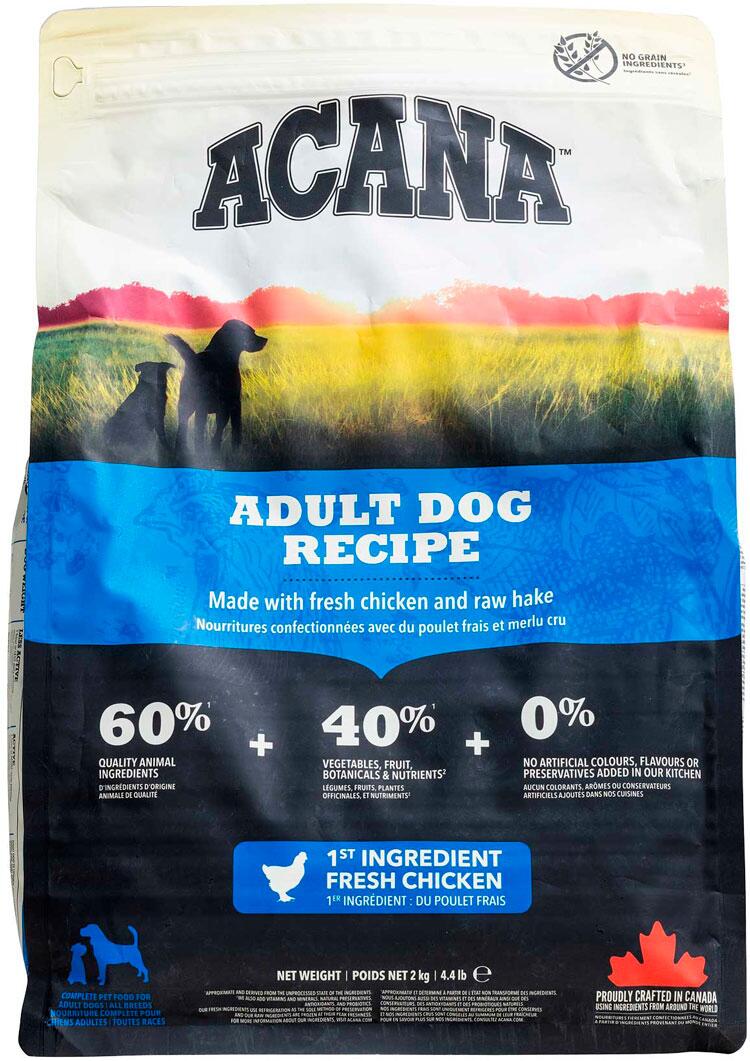 Adult Dog Recipe made with fresh chicken and raw hake Acana