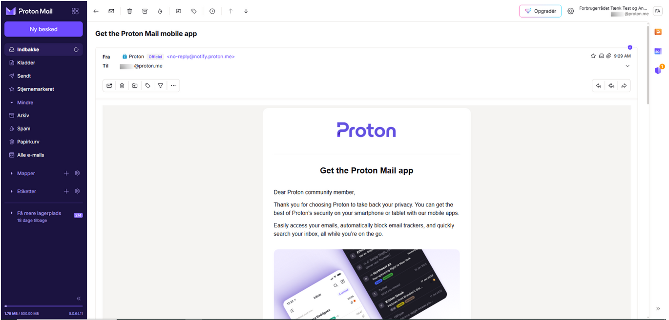 Emailudbyder Proton Mail (and calendar)