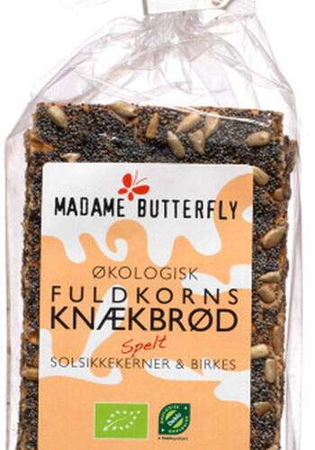 Økologisk fuldkornsknækbrød spelt, solsikkekerner & birkes Madame butterfly