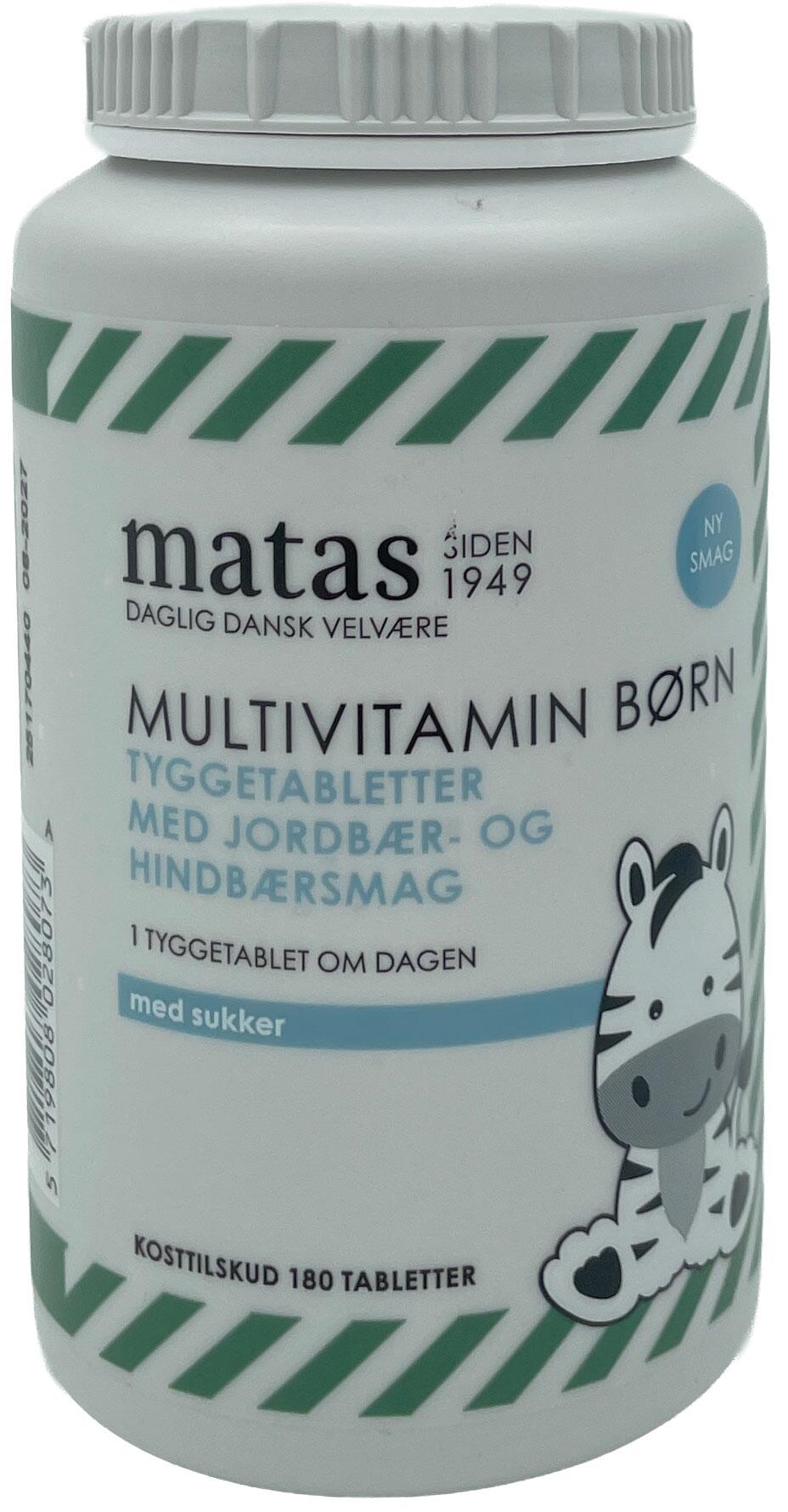 Multivitamin børn tyggetabletter med jordbær- og hindbærsmag med sukker Matas
