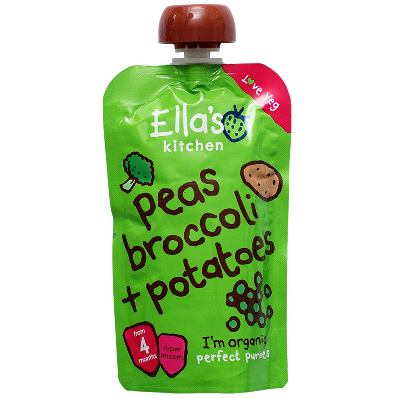 peas, broccoli + potatoes Ella's kitchen