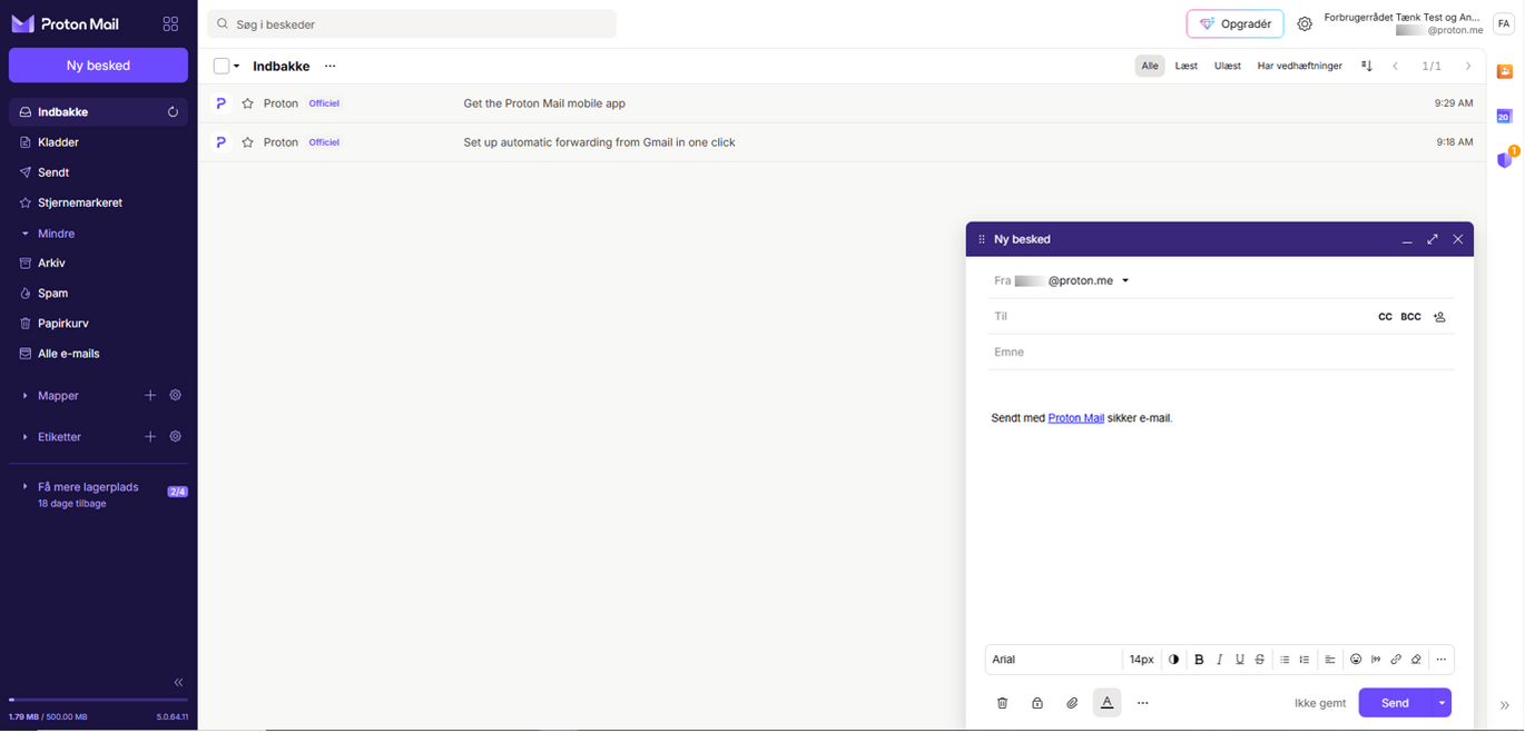 Emailudbyder Proton Mail (and calendar)