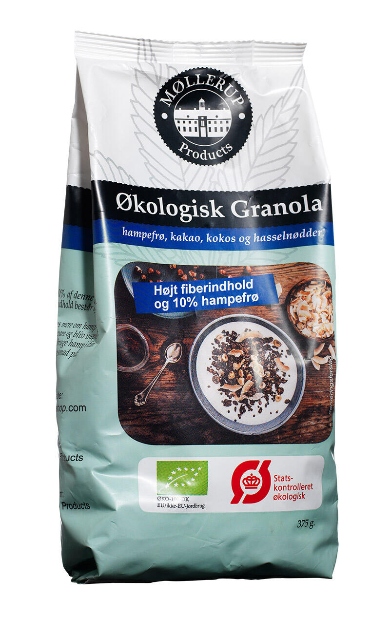 Økologisk granola hampefrø, kakao, kokos, hasselnødder Møllerup Products