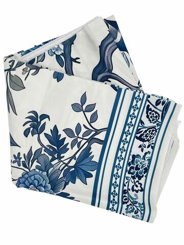 Temu Vintage blå og hvid rektangulær dug med klassiske blomster- og fuglemønstre