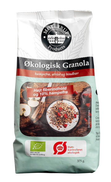 Møllerup Products Økologisk granola hampefrø, æbler og hindbær