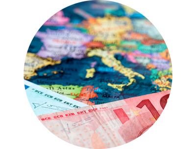 Investering europa - euro og landkort