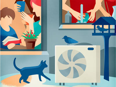 illustration af varmepumpe uden for hus