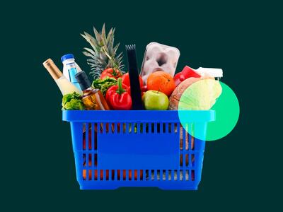 Indkøbskurv fra supermarkedet med mad