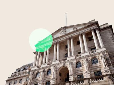 Fritskrabet bank på beige baggrund med grøn cirkel på